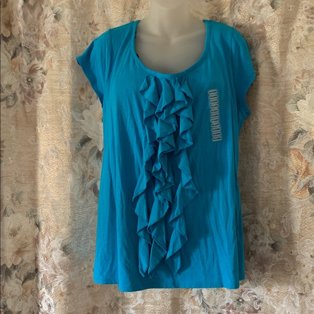 Women's Grace Elements Blue Ruffle Top. NWT Size XXL